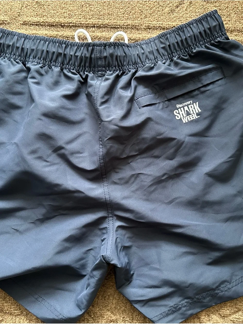 Nautica Men's Navy Blue shark week bathing suit swim shorts, size large